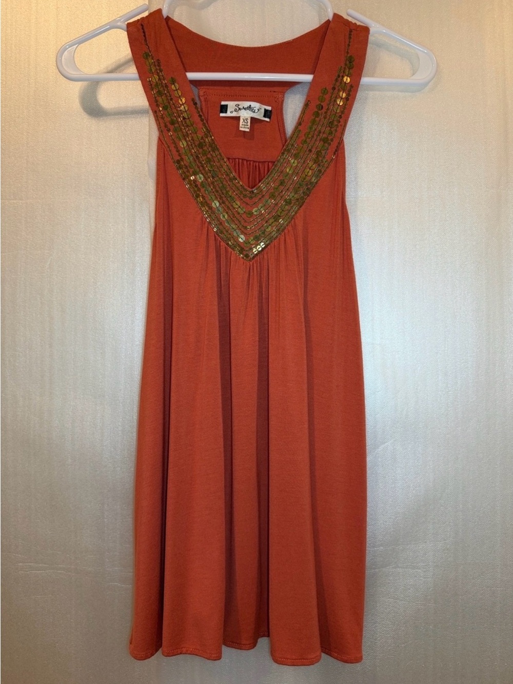 Sweetees Burnt Orange V-Neck Racerback Sequin Trim Tank Top Size XS